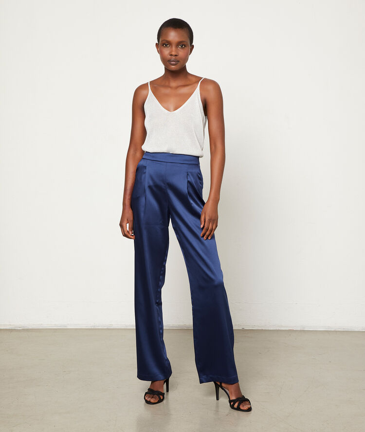 Pantalon large satiné marine.