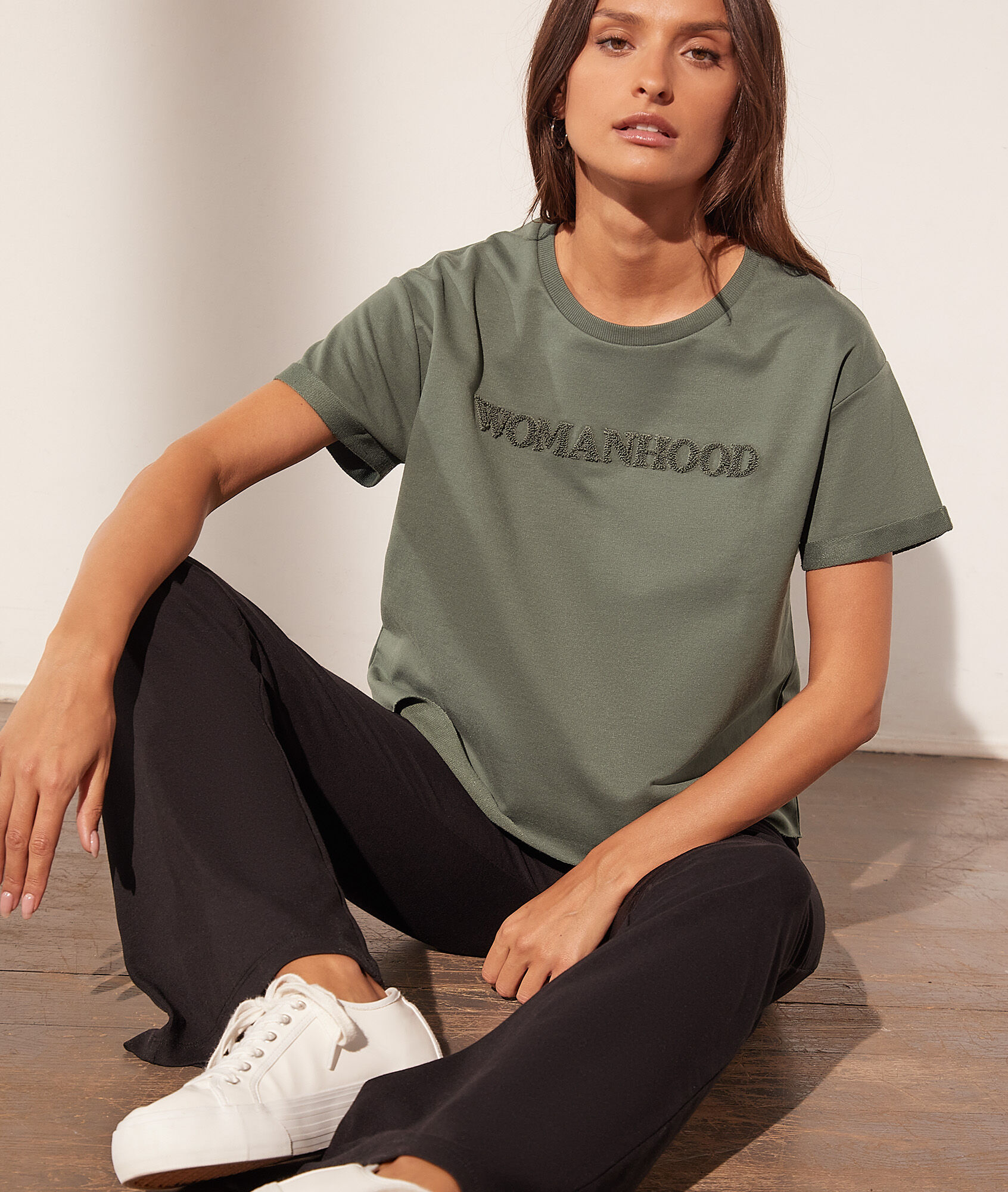 T-shirt col rond 'womanhood' - Womanhood - XS - Vert - Femme - Etam