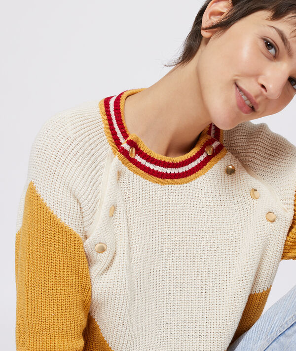 Pull en grosse maille 100% coton curry.