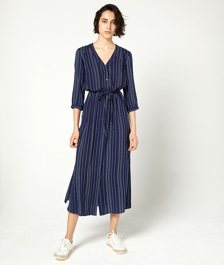 Robe longue à nouer marine.