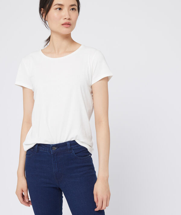 T-shirt col rond en coton ecru.