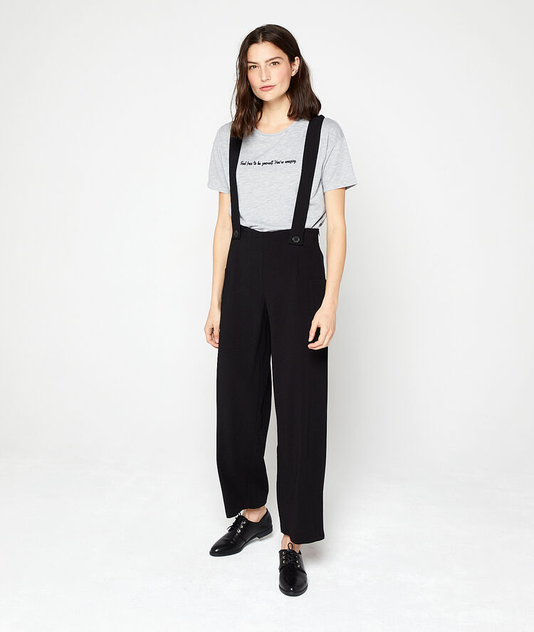 Pantalon carotte à bretelles noir.