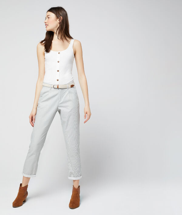 Pantalon chino court à rayures 100% coton bio Pantalon chino court à rayures 100% coton bio