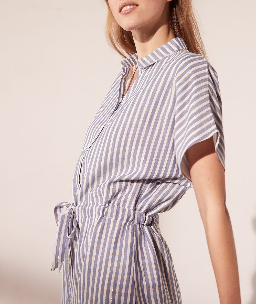 Robe chemise rayée à nouer ciel.