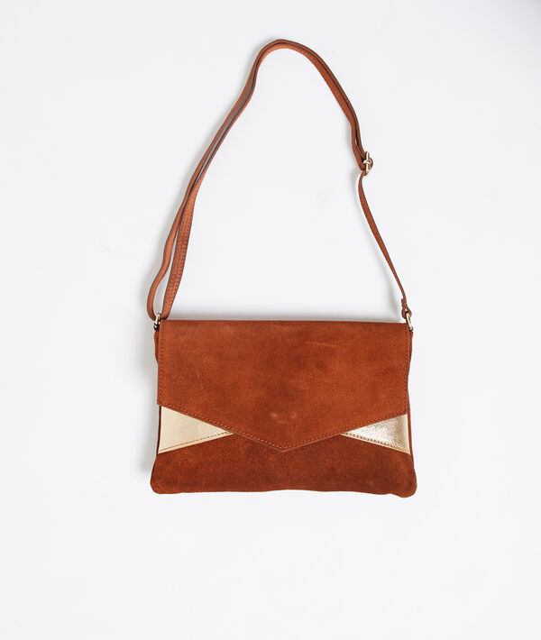 Sac pochette effet daim camel.