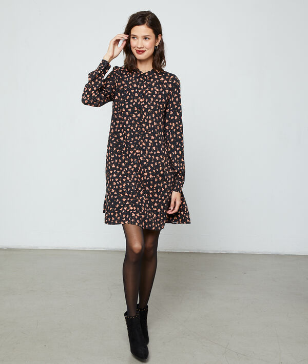 Robe chemise imprimé fleuri noir.