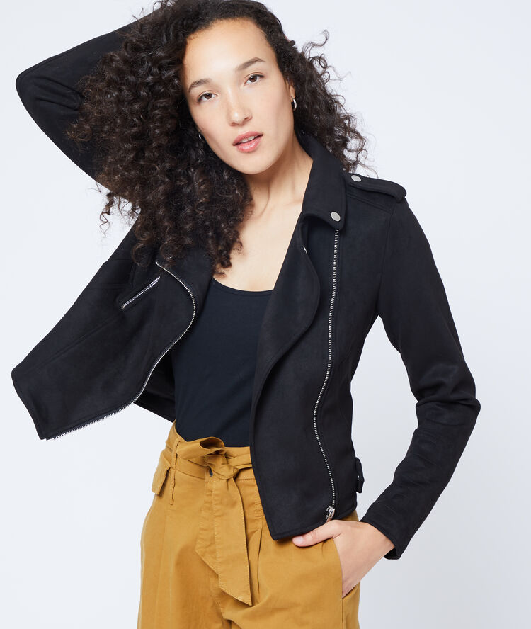 Veste de biker effet daim noir.