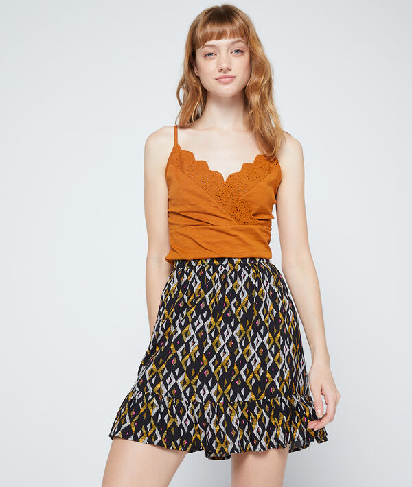 Top décolleté cache-cœur en coton epice.