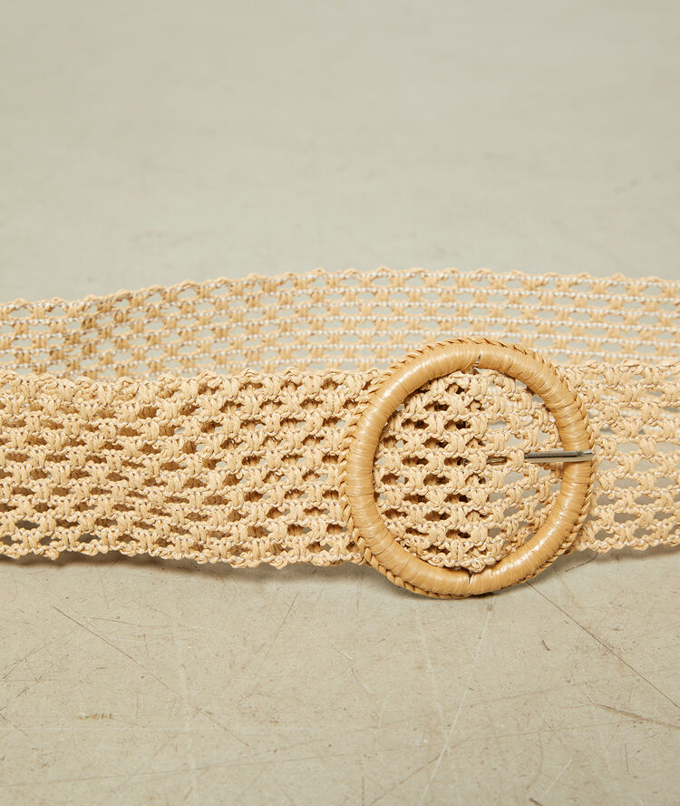 Ceinture large en crochet beige rose.