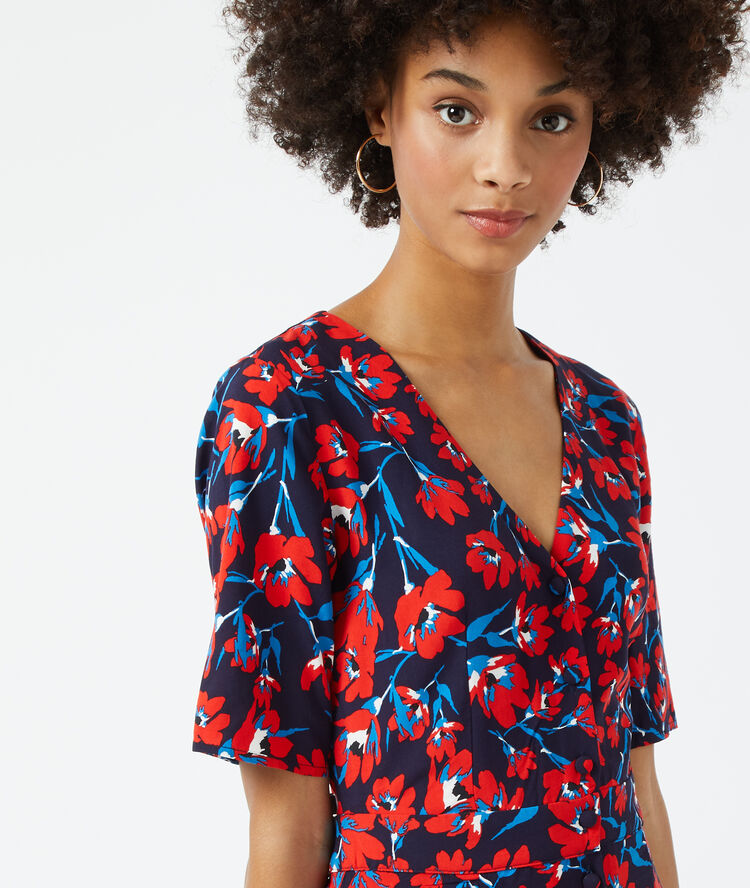 Robe boutonnée à imprimé marine.