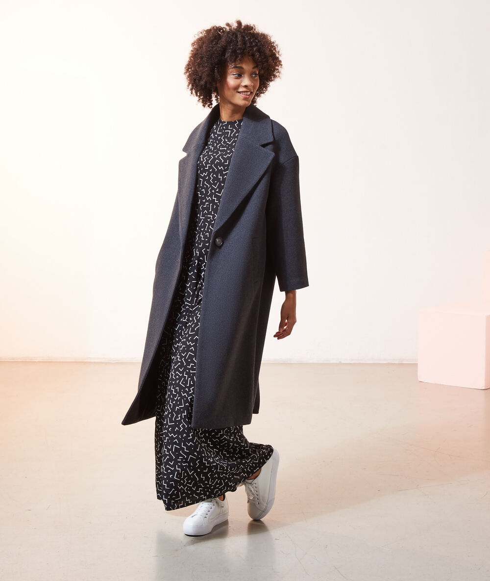 Manteau droit long gris chine.