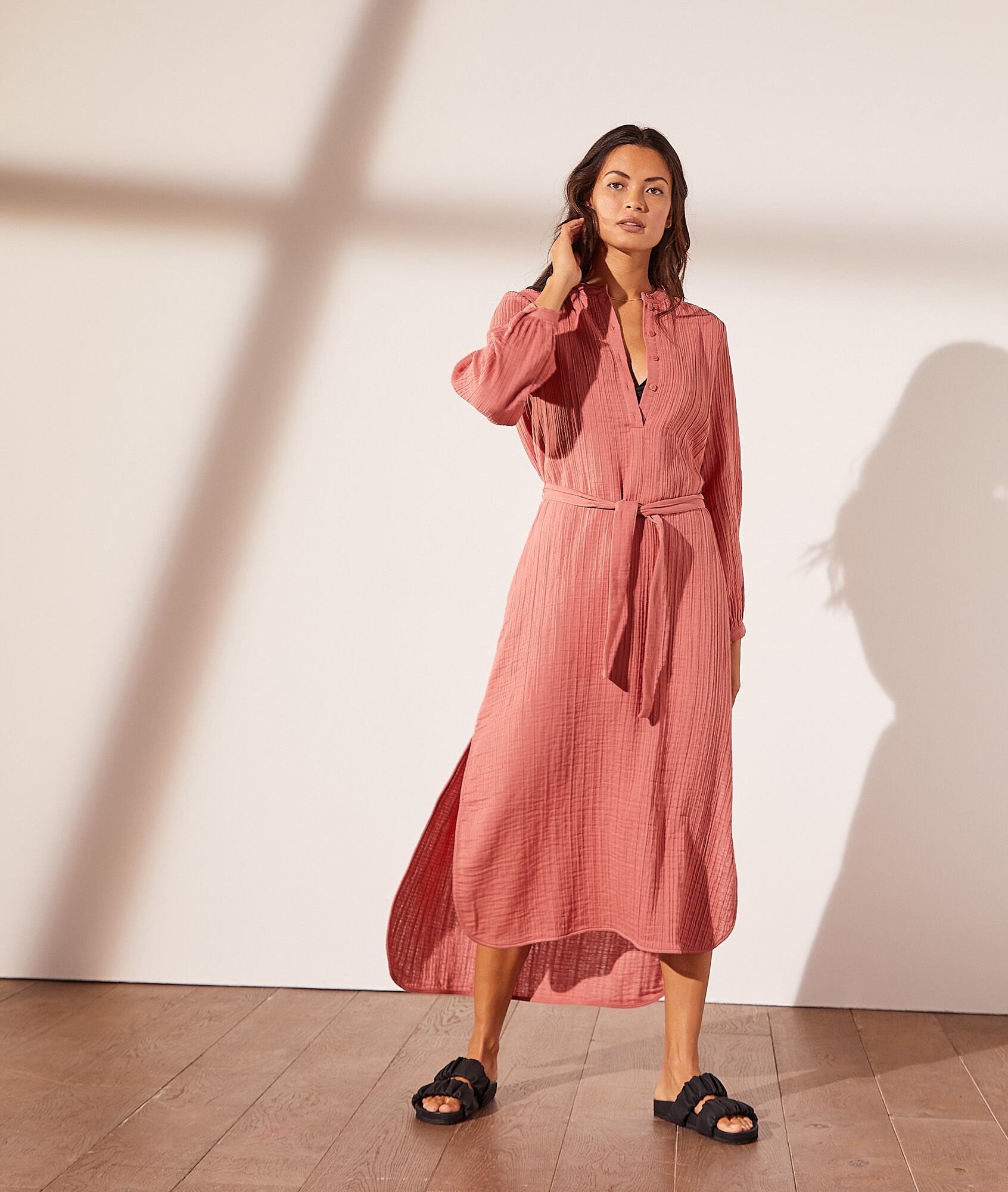 Robe longue en gaze de coton - Amelia - S - Rose - Femme - Etam