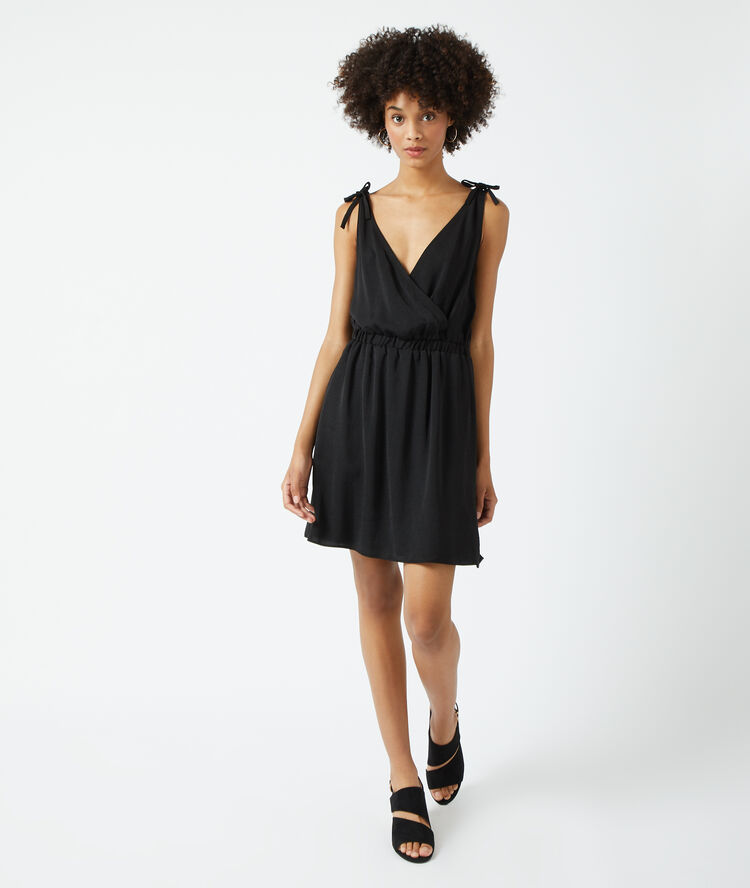 Robe cache-coeur bretelles nouées noir.