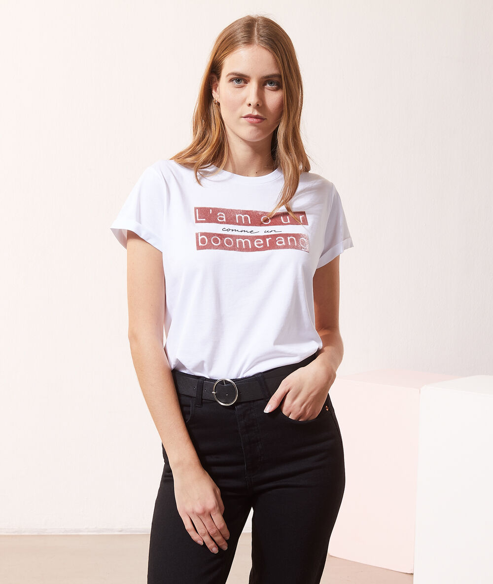T-shirt "l'amour comme un boomerang" blanc.