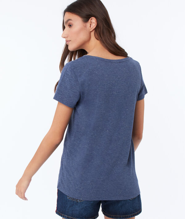 T-shirt à liseré métallisé bleu ardoise.