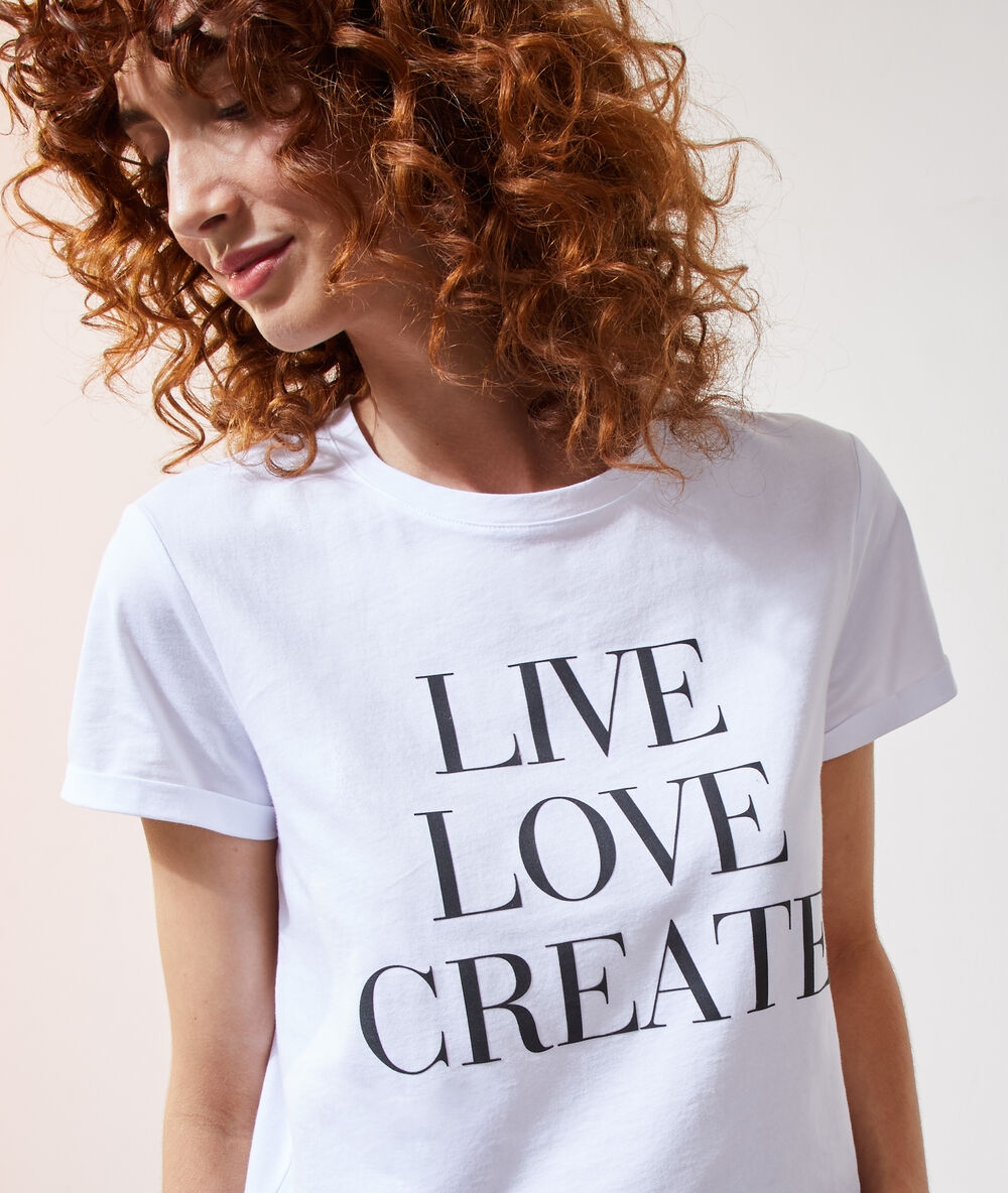 T-shirt "live, love, create" blanc.