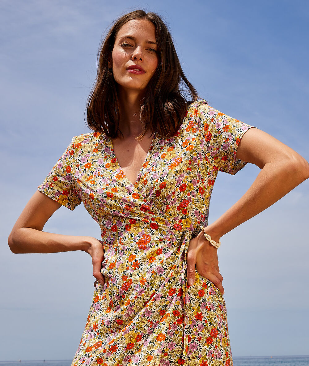 Robe longue portefeuille ecru.