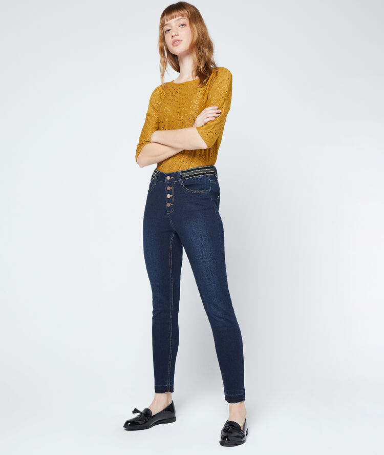 Jean slim à bande contrastée brut.
