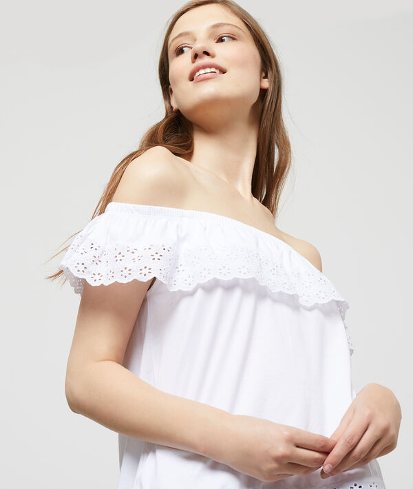Top bustier à broderie anglaise blanc.