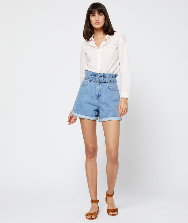 Chemise texturée à fleurs 100% coton nude.