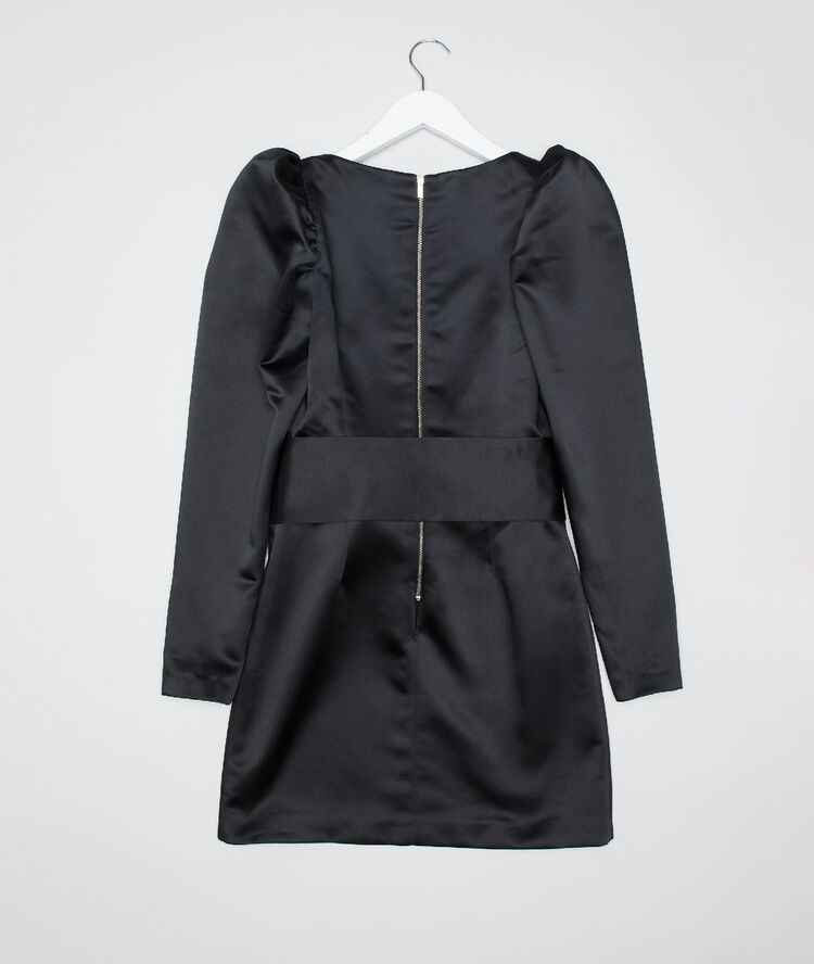 Robe satinée à manches ballon noir.