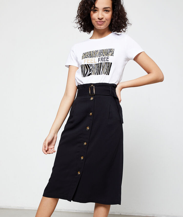 Jupe midi boutonnée noir.