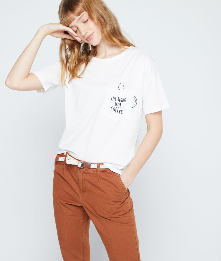 T-shirt "life begins after coffee" en coton ecru.