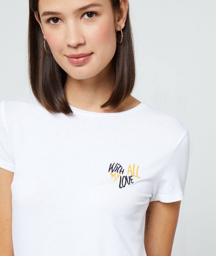 T-shirt brodé "with all my love" ecru.