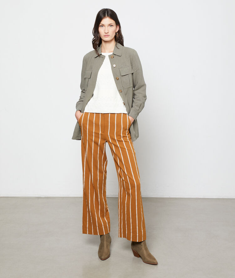 Pantalon large à rayures savane.
