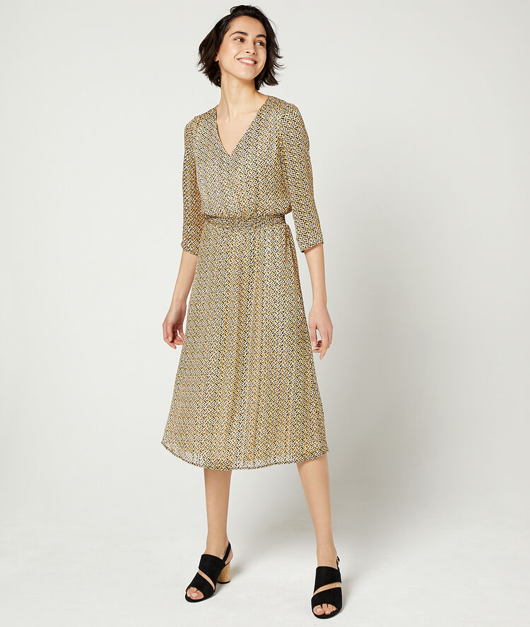 Robe longue smockée curry.