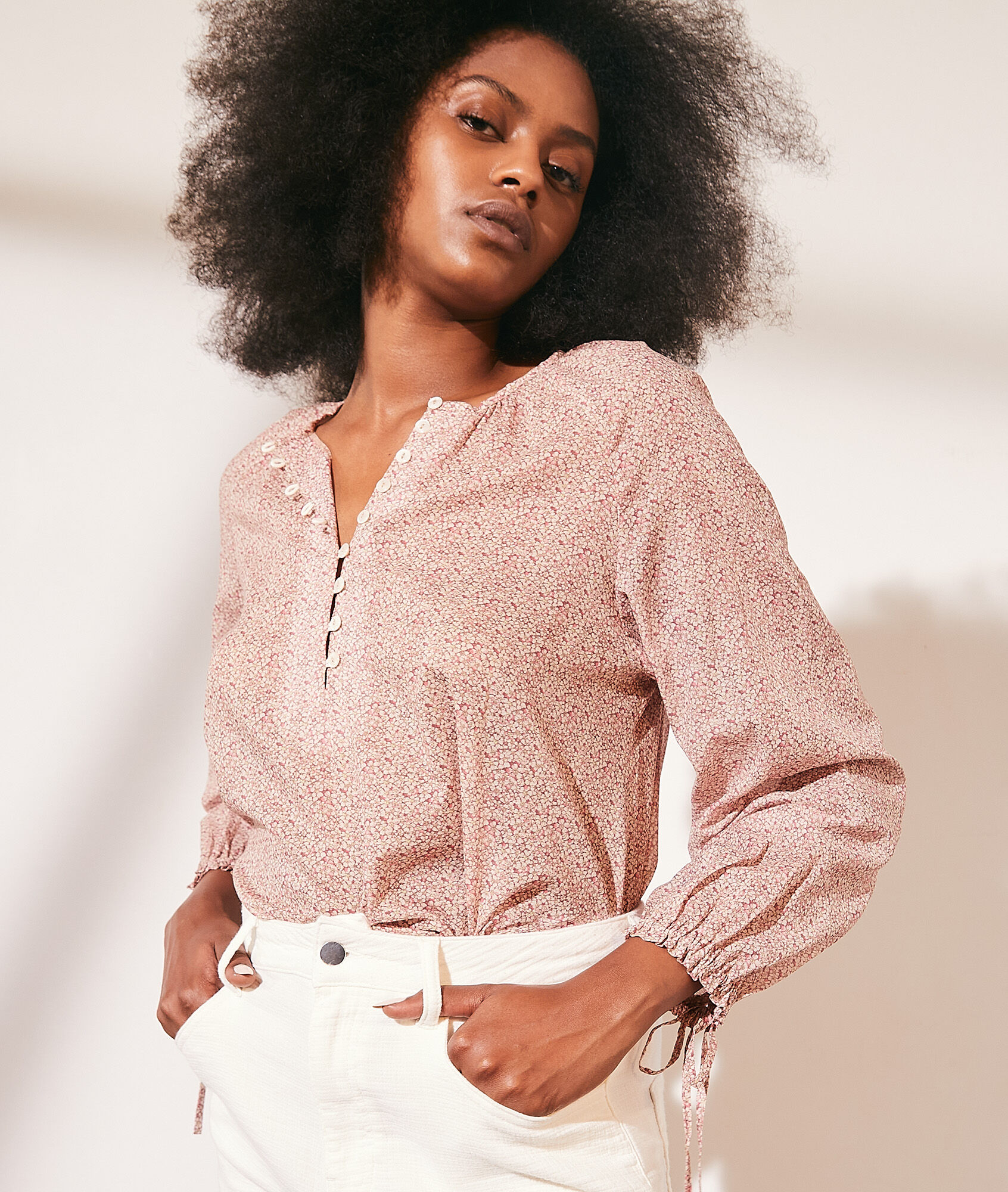 Blouse imprimée en coton col boutonné - Ariella - S - Rose - Femme - Etam