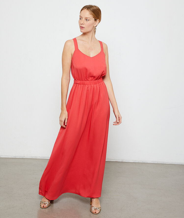 Robe dos croisé à nouer corail.
