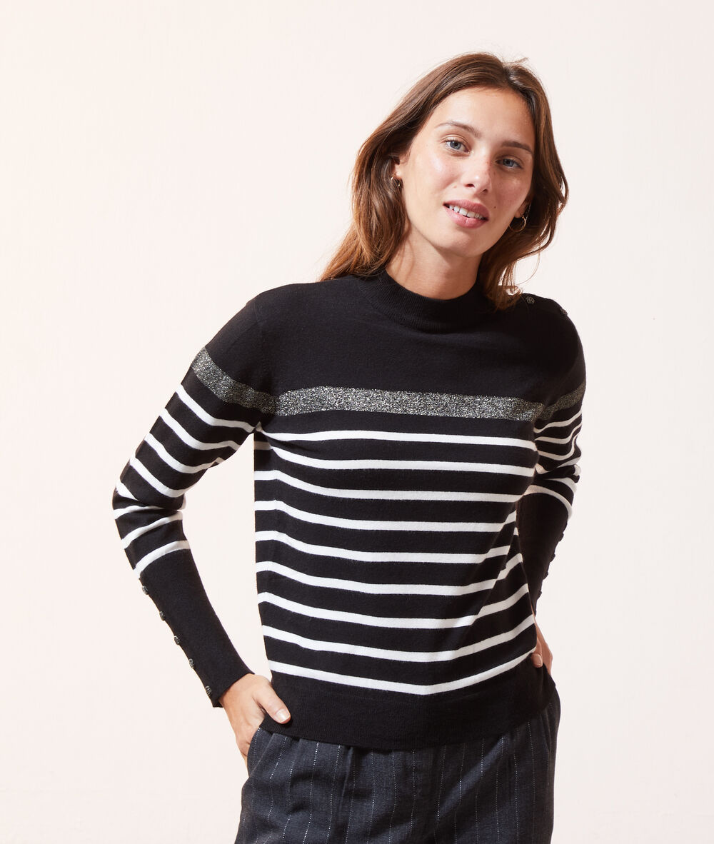 Pull rayé en maille fine noir.
