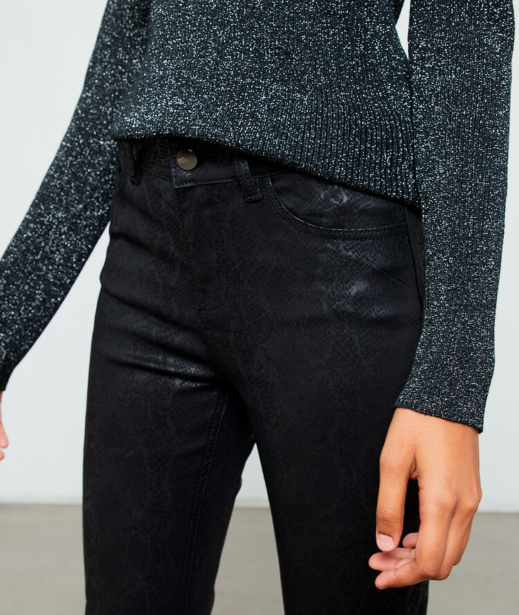 Pantalon slim enduit effet python noir enduit.