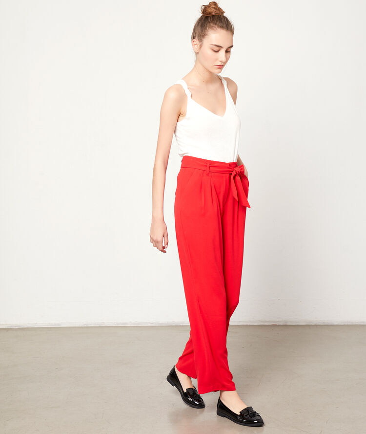 Pantalon large à nouer geranium.