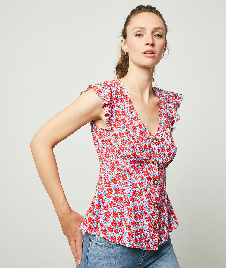 Blouse imprimé fleuri geranium.