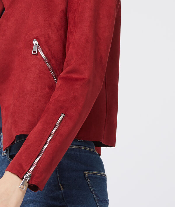 Veste de biker effet daim grenat.