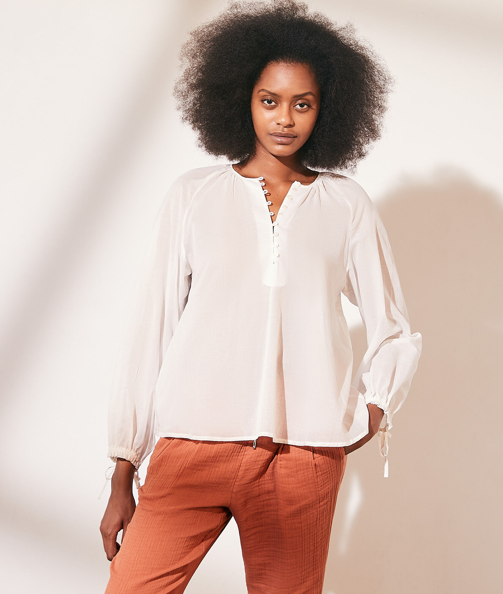 Blouse transparente en coton - Ariella - S - Ecru - Femme - Etam