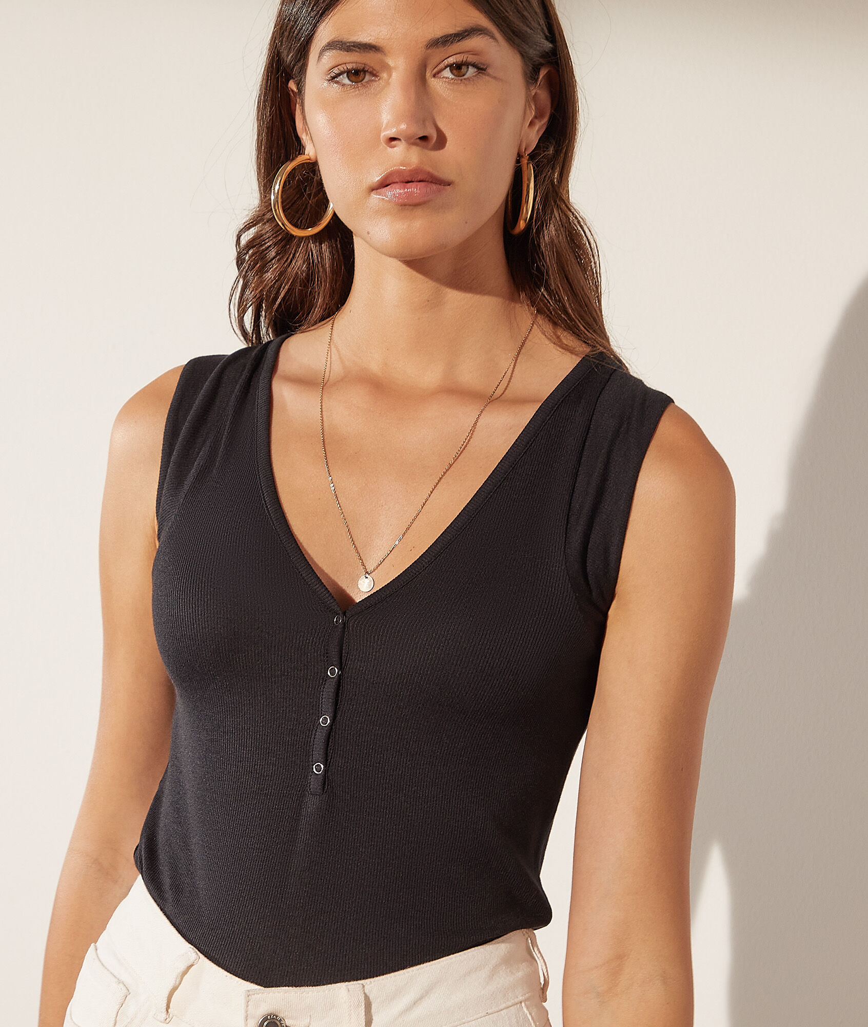 Débardeur avec boutons à pression - Zelie - XS - Noir - Femme - Etam