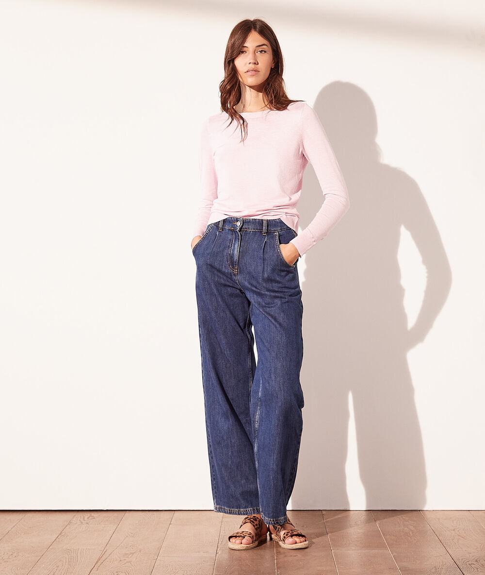 Pull col bateau vieux rose.