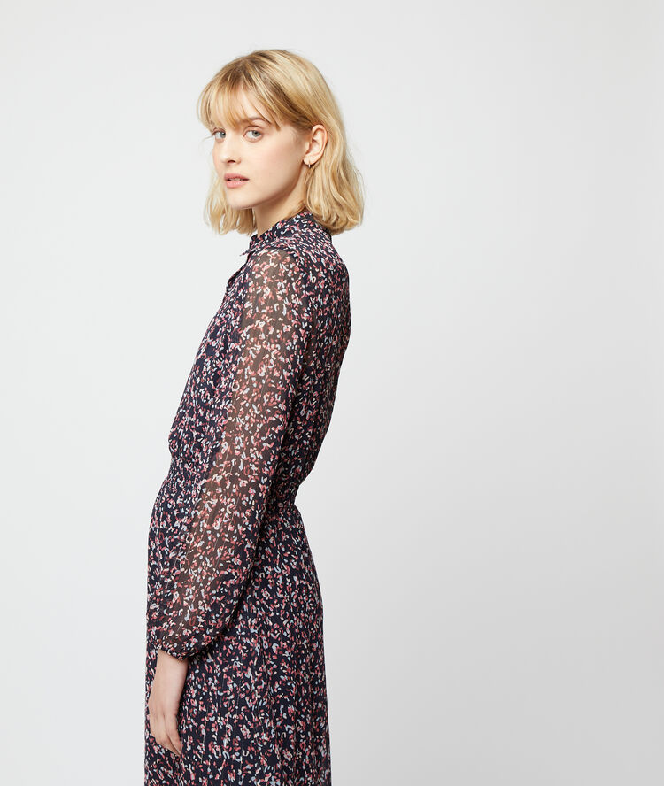Robe smokée imprimé fleuri marine.