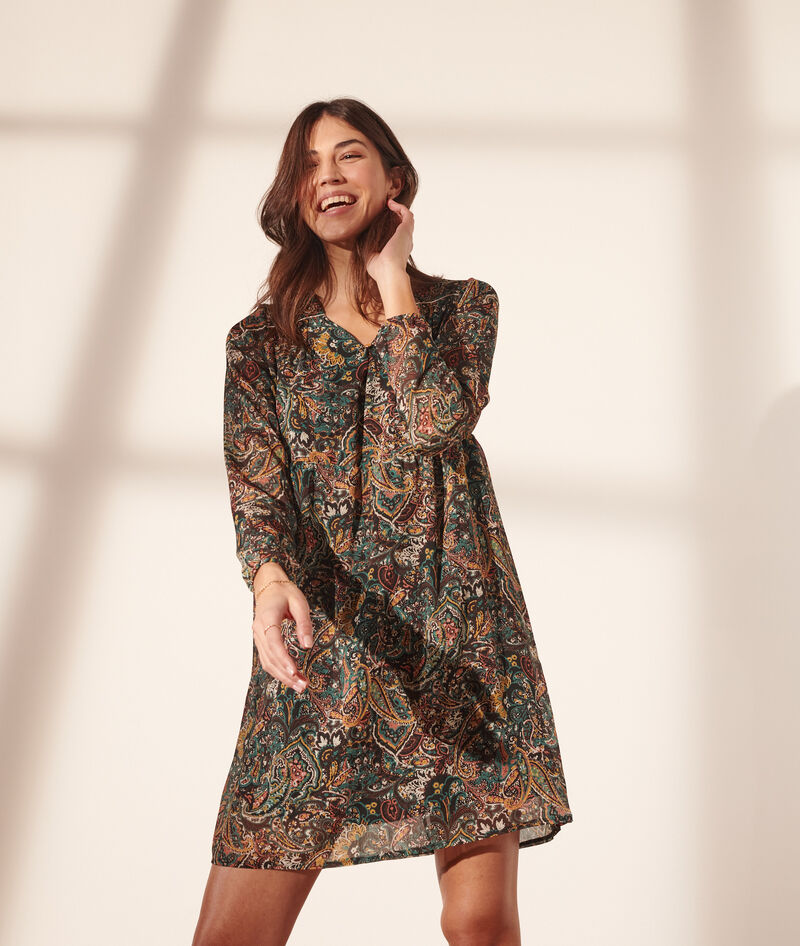 Robe Courte Fluide Imprime Fleuri Automne Sapin Etam