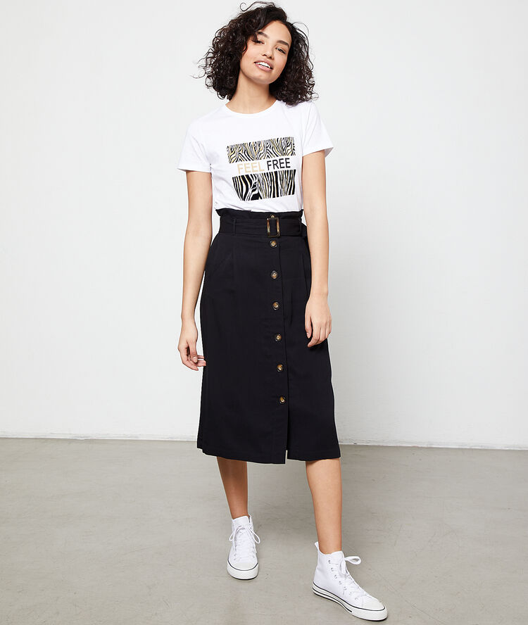 Jupe midi boutonnée noir.