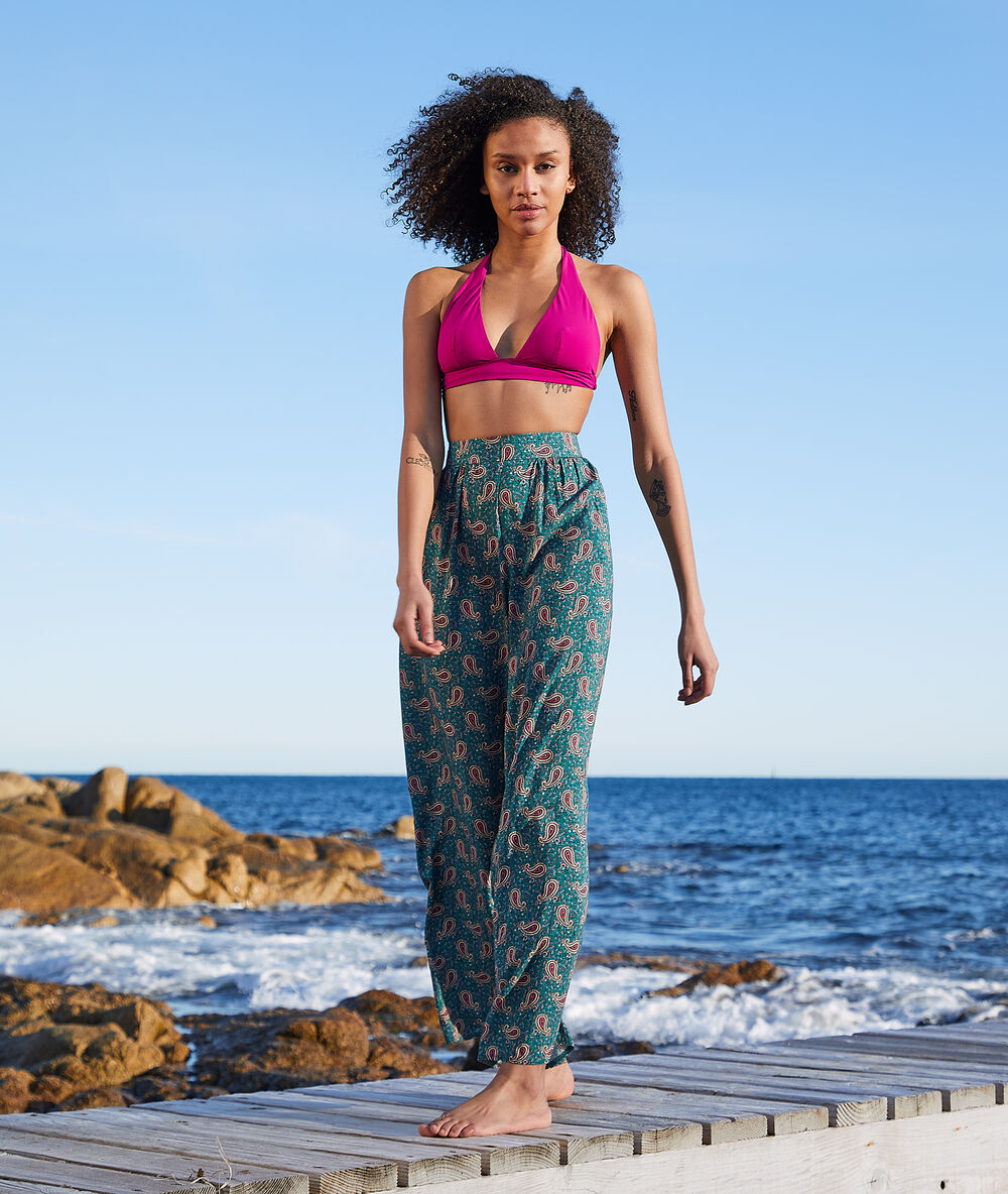 Pantalon large et fluide imprimé multicolore.