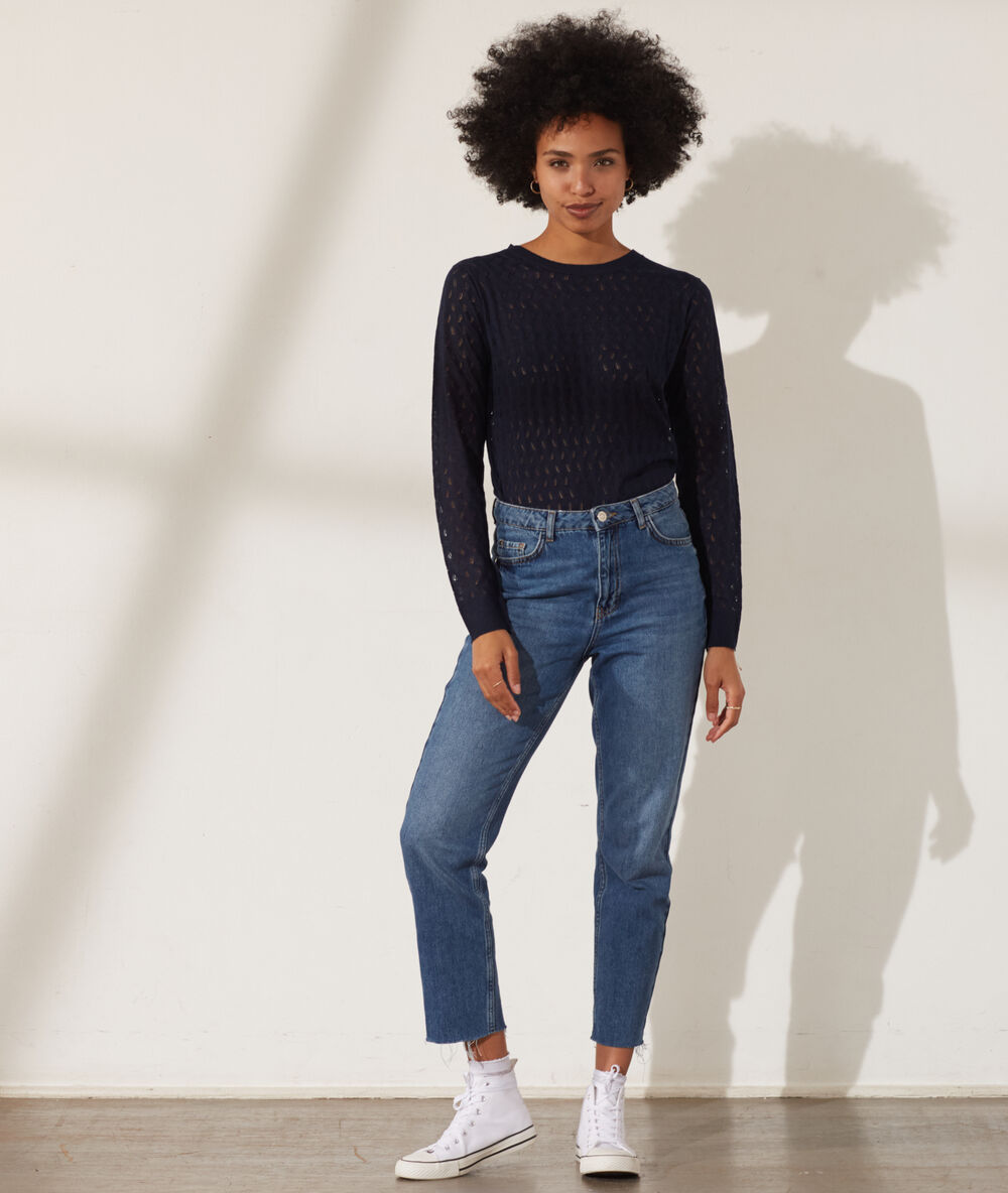Pull col rond marine.