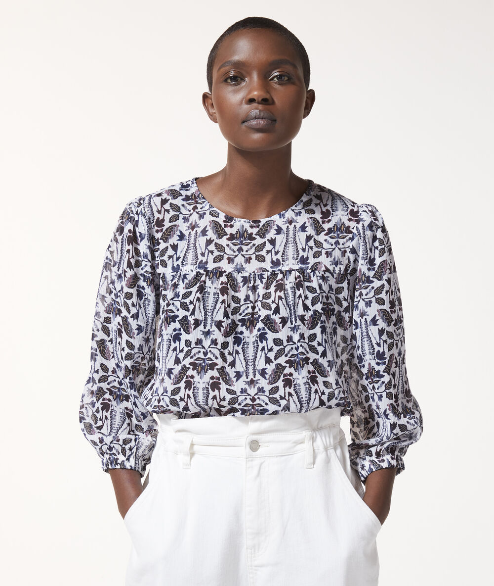 Blouse col rond imprimé fleurie ecru.