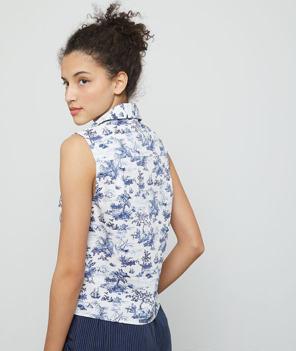 Chemisier noué à motifs Toile de Jouy en coton Chemisier noué à motifs Toile de Jouy en coton