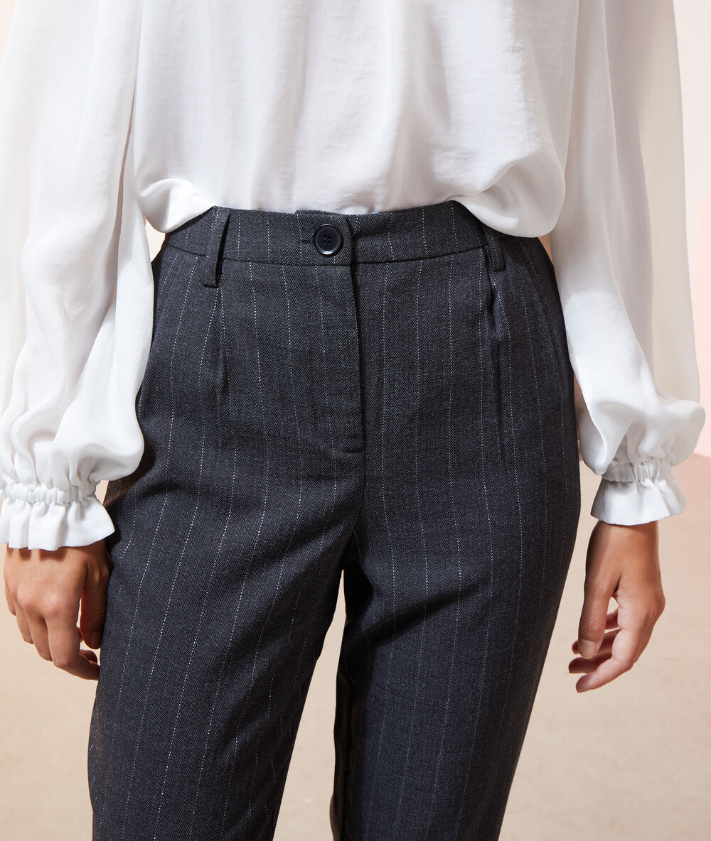Pantalon à rayures métallisées noir.