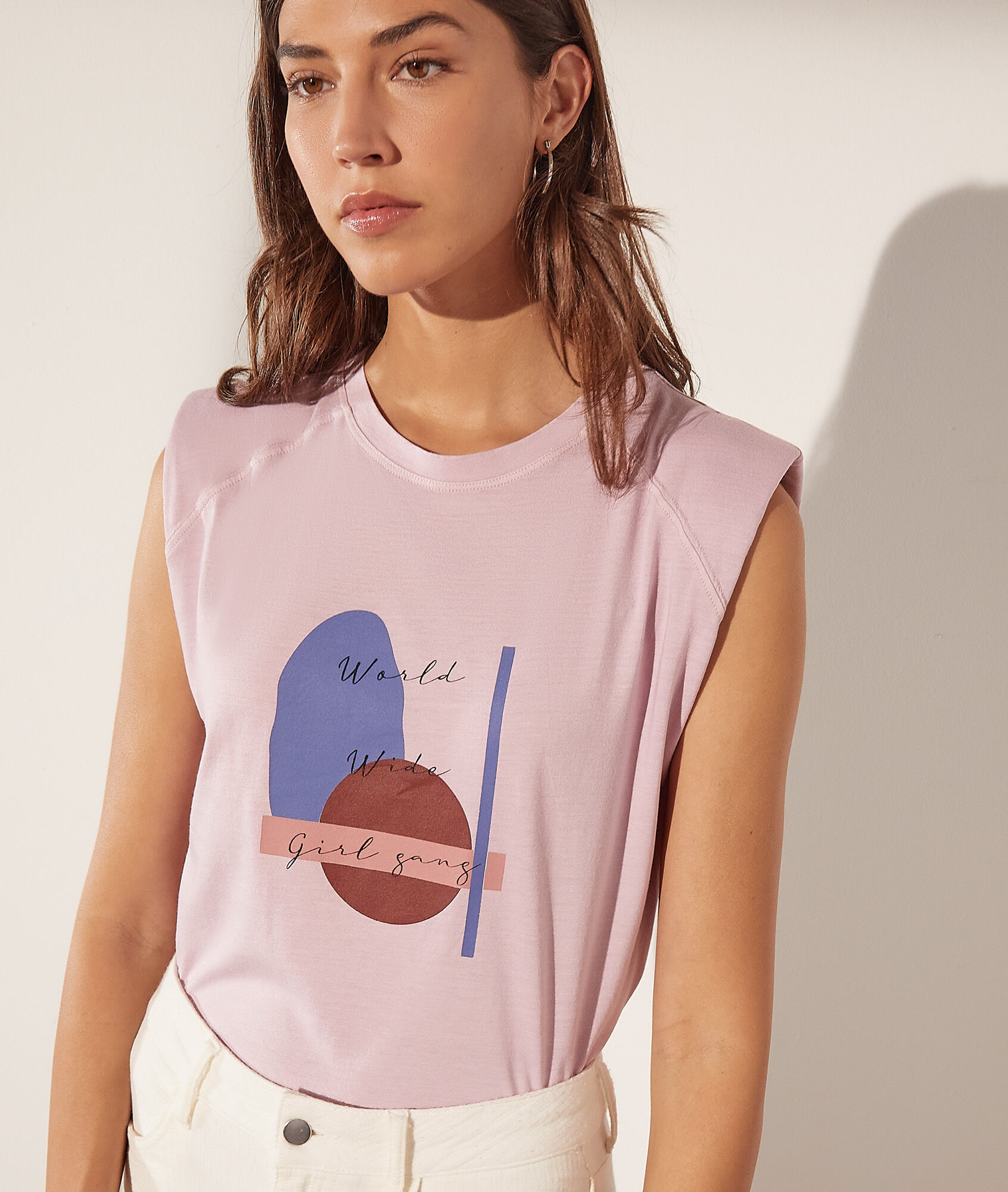 T-shirt épaulettes imprimé en coton - Julia - XS - Rose - Femme - Etam