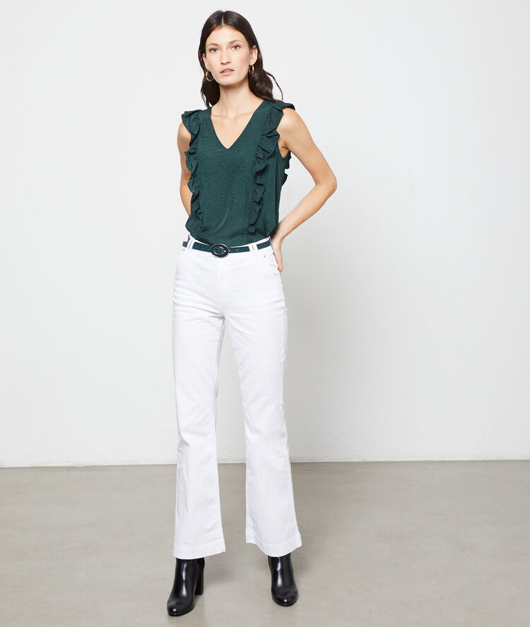 Blouse plumetis à volants canard.